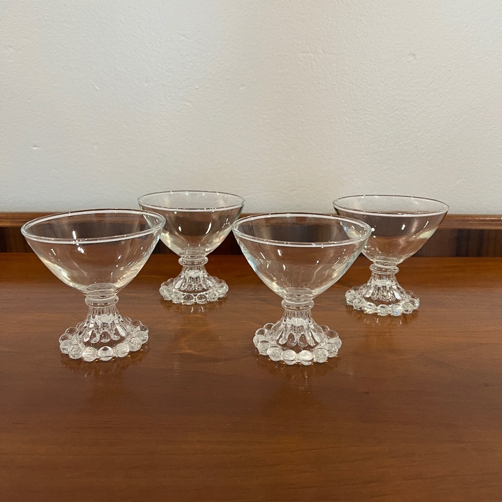 Set of 4 Vintage Anchor Hocking Berwick Clear Boopie Mid-Century Coupe Glasses